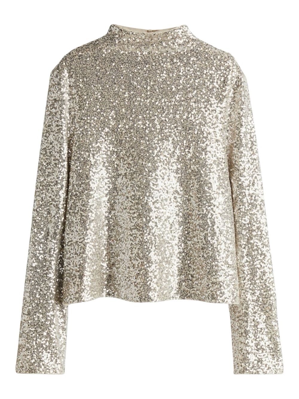 H&M Sequin Party Long Sleeve Mock Neck Blouse Champagne Gold Size Small-Medium